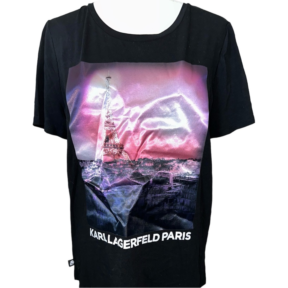 Karl Lagerfeld Paris Eiffel Tower in the Evening Short Sleeve Black T-Shirt